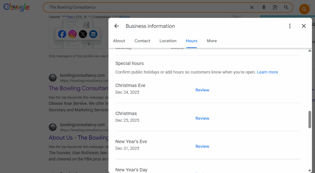 google local holiday hours